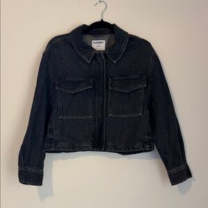 Old Navy Black Cropped Denim Jacket with Flap Pockets